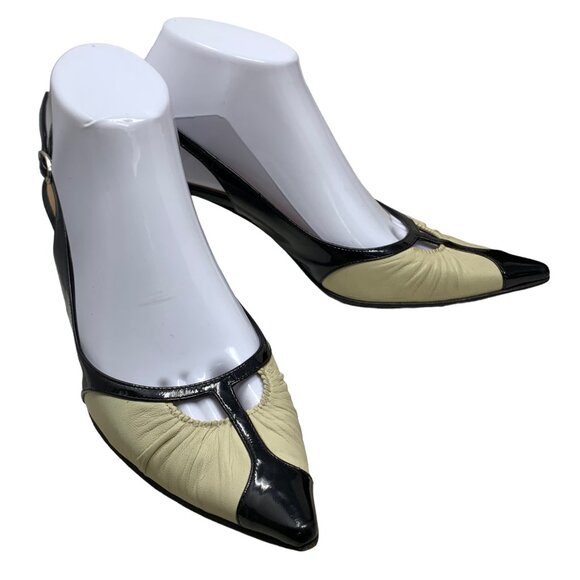 Casadei‎ Two Toned Italian Leather Pointy Slingback Kitten Heels - Picture 2 of 13